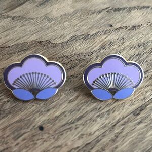 Laurel Burch Plum Blossom Stud Earrings -- Lavender Enamel Floral Jewelry